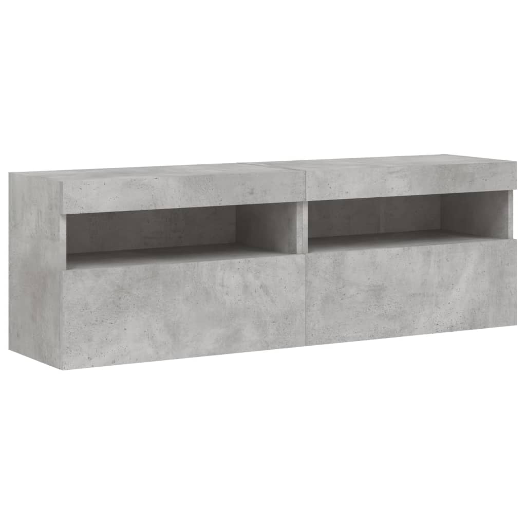Meubles TV muraux et lumières LED 2pcs gris béton 60x30x40 cm - XIOS