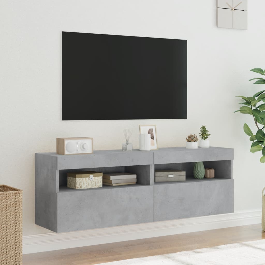 Meubles TV muraux et lumières LED 2pcs gris béton 60x30x40 cm - XIOS