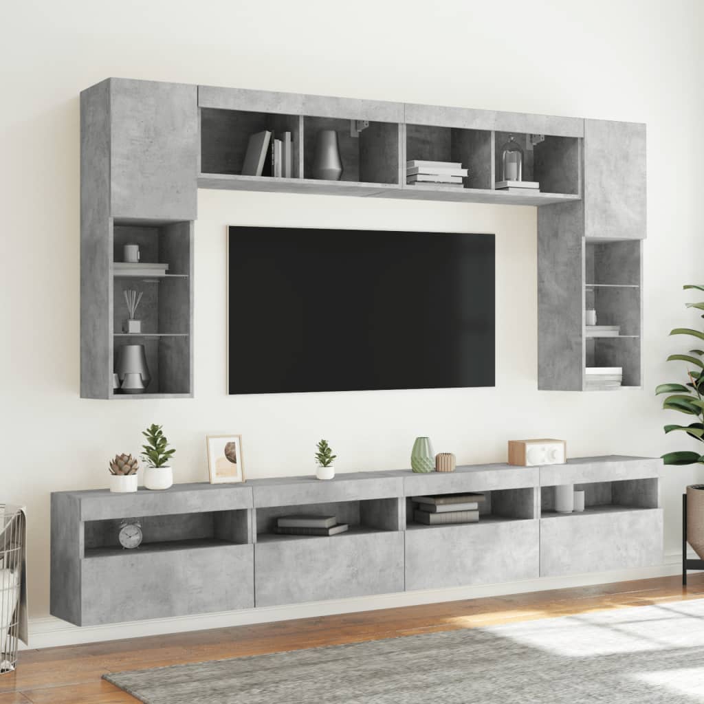 Meubles TV muraux et lumières LED 2pcs gris béton 60x30x40 cm - XIOS