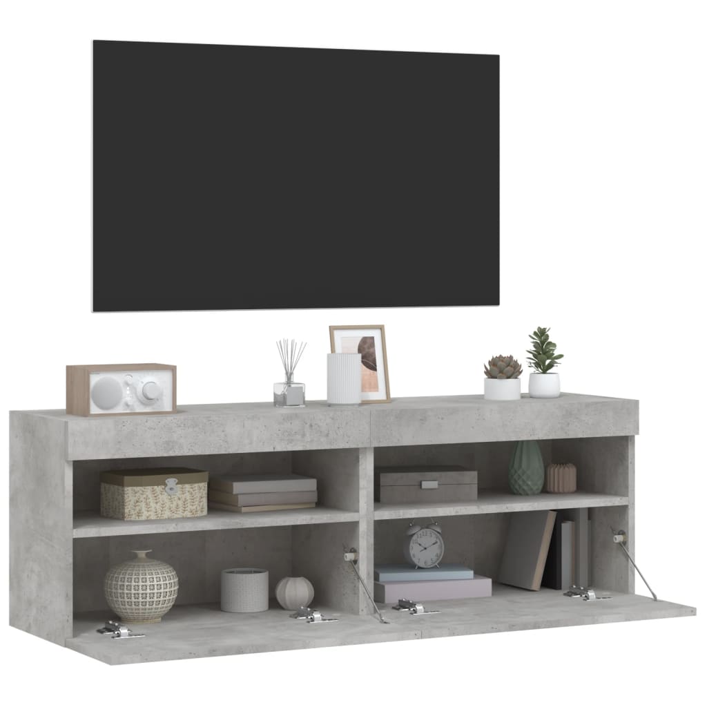 Meubles TV muraux et lumières LED 2pcs gris béton 60x30x40 cm - XIOS