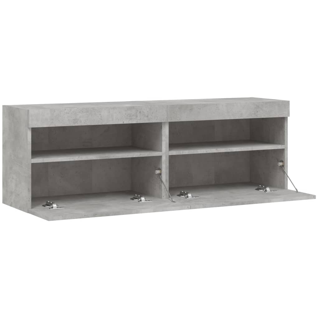 Meubles TV muraux et lumières LED 2pcs gris béton 60x30x40 cm - XIOS