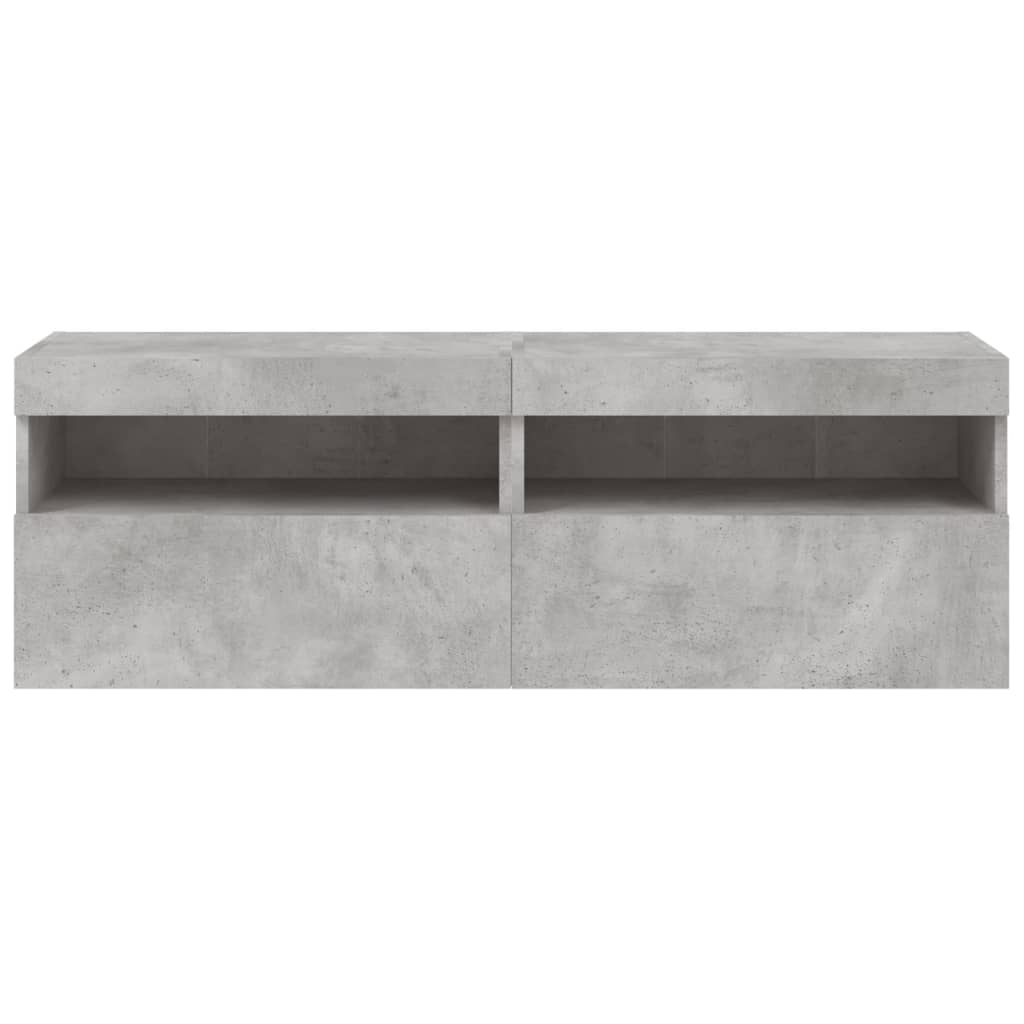 Meubles TV muraux et lumières LED 2pcs gris béton 60x30x40 cm - XIOS