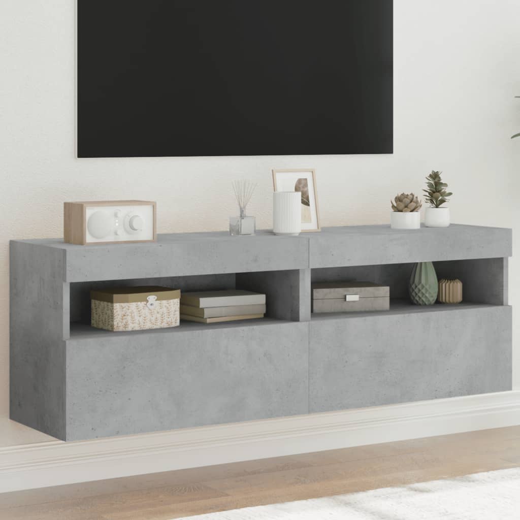 Meubles TV muraux et lumières LED 2pcs gris béton 60x30x40 cm - XIOS