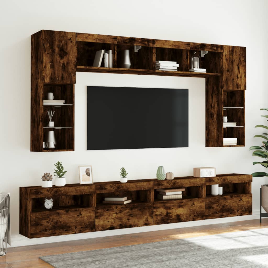 Meuble TV mural avec lumières LED chêne fumé 60x30x40 cm - XIOS