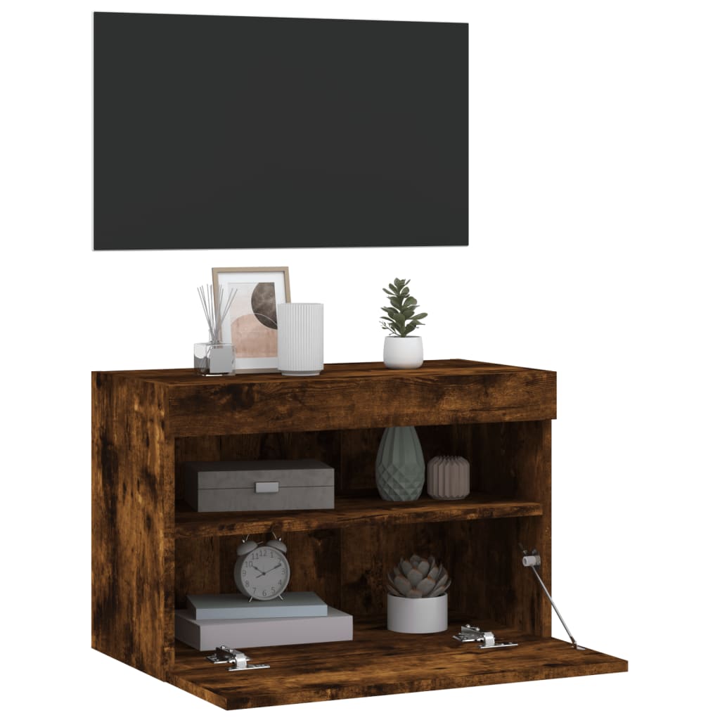 Meuble TV mural avec lumières LED chêne fumé 60x30x40 cm - XIOS