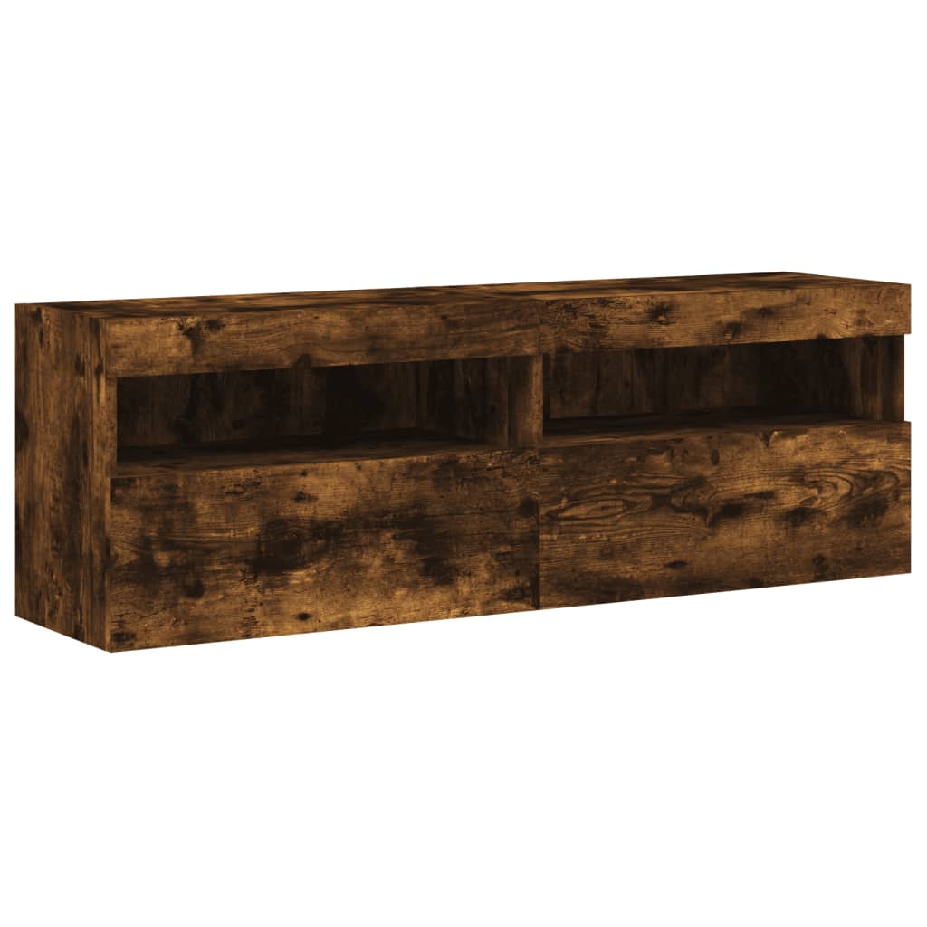 Meubles TV muraux et lumières LED 2pcs chêne fumé 60x30x40 cm - XIOS