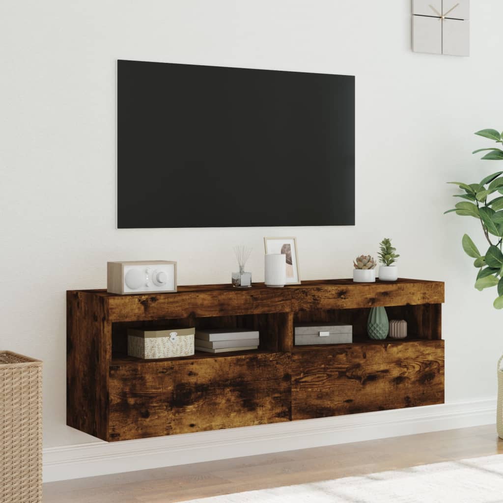 Meubles TV muraux et lumières LED 2pcs chêne fumé 60x30x40 cm - XIOS