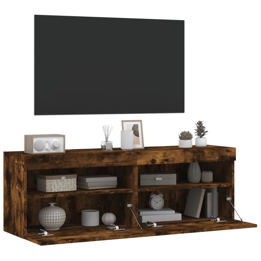 Meubles TV muraux et lumières LED 2pcs chêne fumé 60x30x40 cm - XIOS