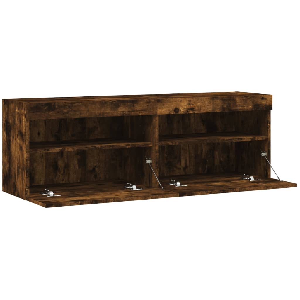 Meubles TV muraux et lumières LED 2pcs chêne fumé 60x30x40 cm - XIOS