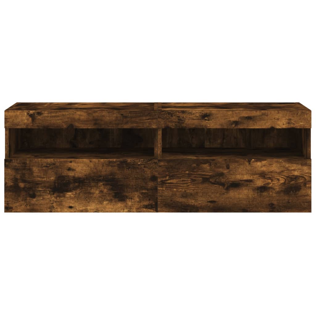 Meubles TV muraux et lumières LED 2pcs chêne fumé 60x30x40 cm - XIOS