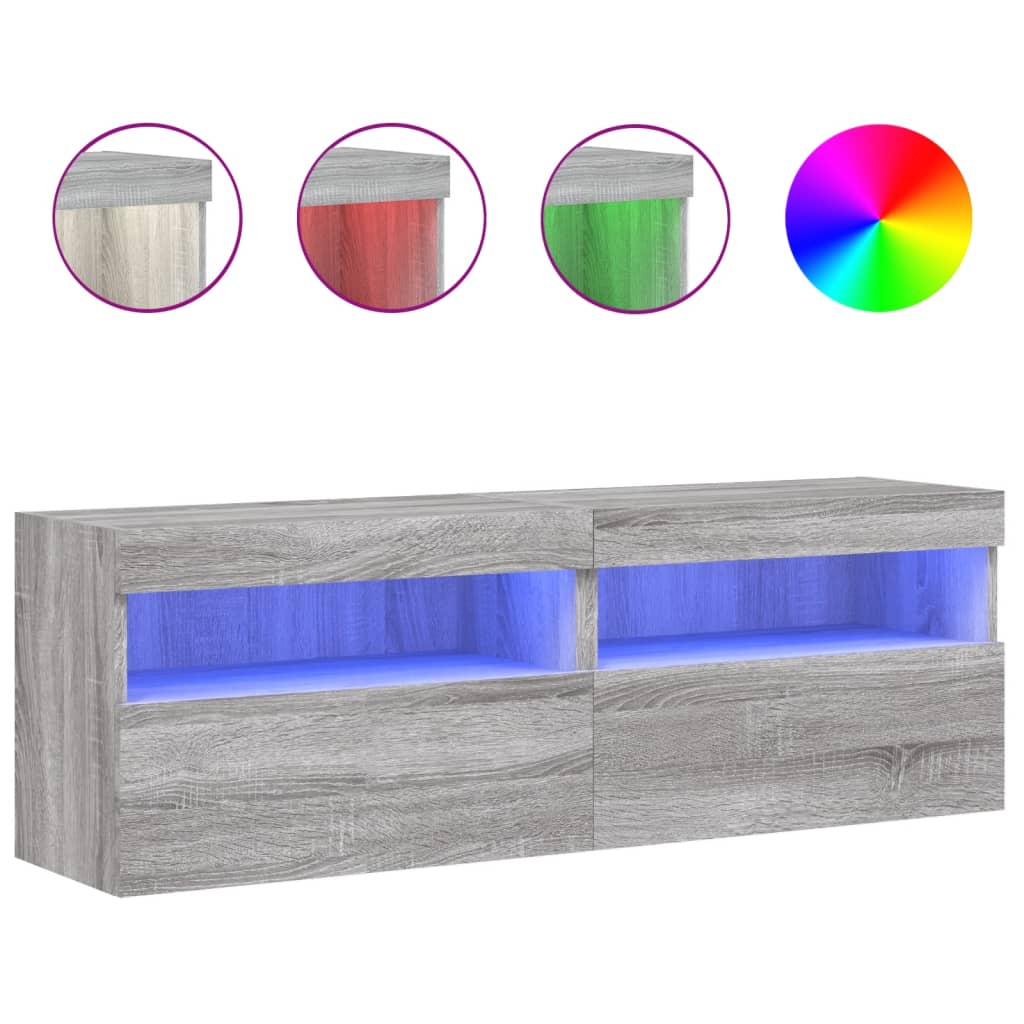 Meubles TV muraux et lumières LED 2pcs sonoma gris 60x30x40 cm - XIOS
