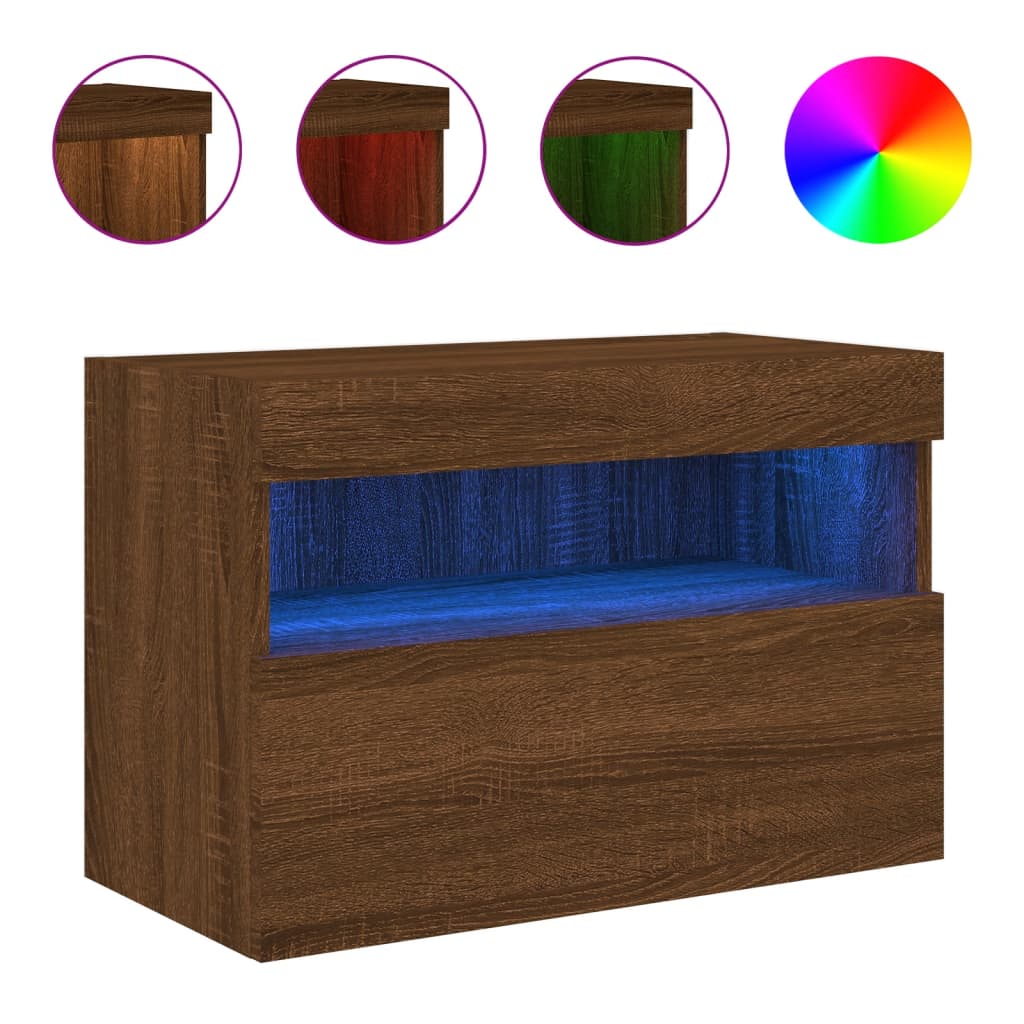 Meuble TV mural avec lumières LED chêne marron 60x30x40 cm - XIOS