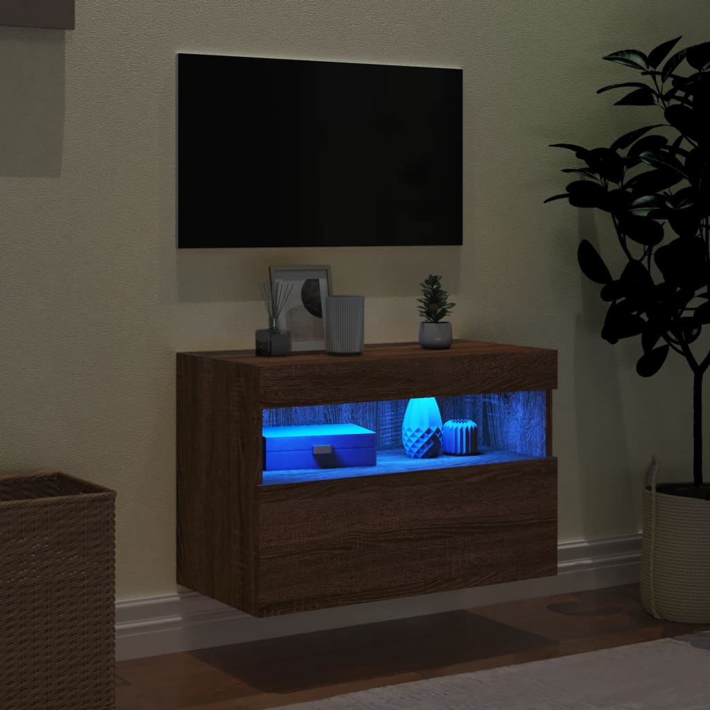 Meuble TV mural avec lumières LED chêne marron 60x30x40 cm - XIOS