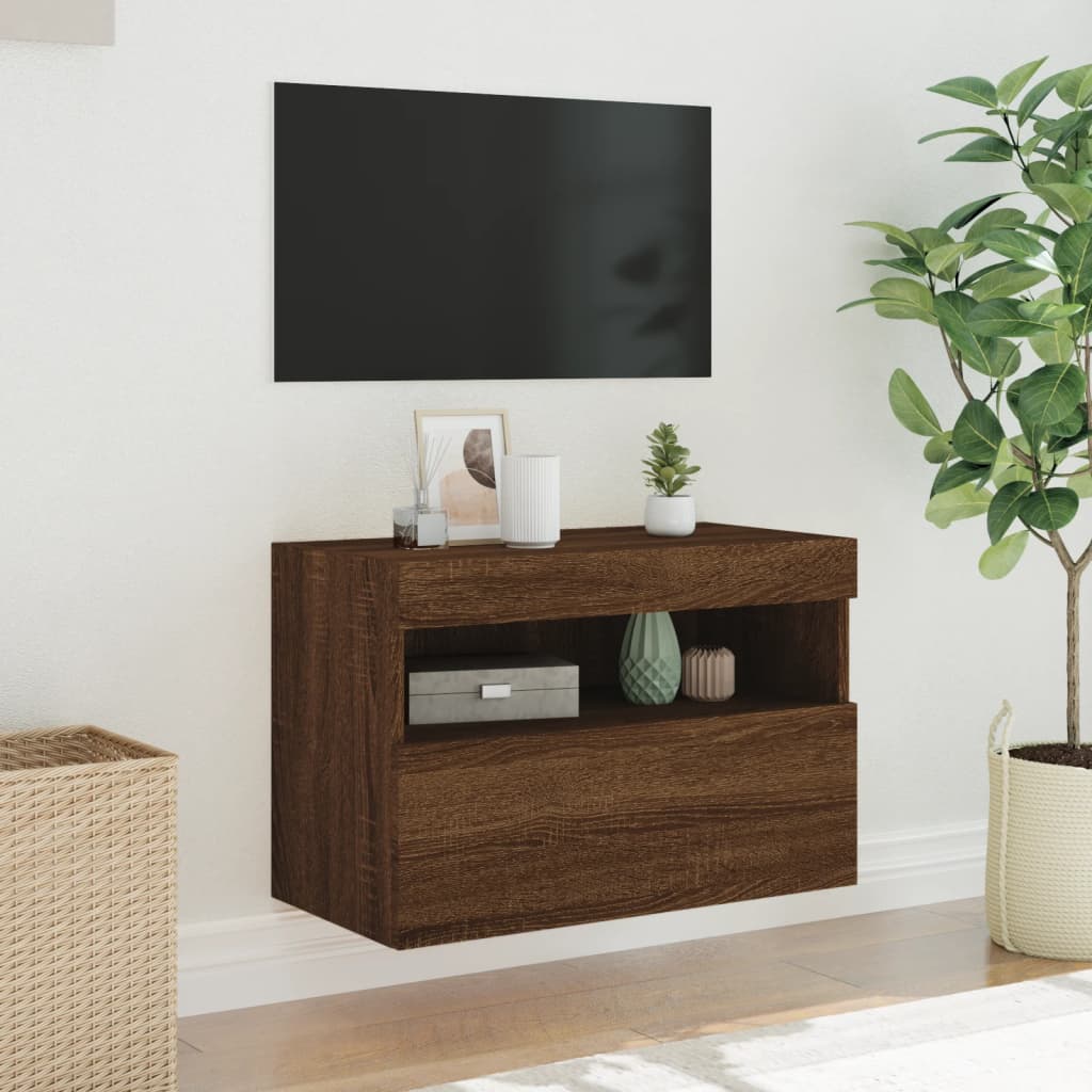 Meuble TV mural avec lumières LED chêne marron 60x30x40 cm - XIOS