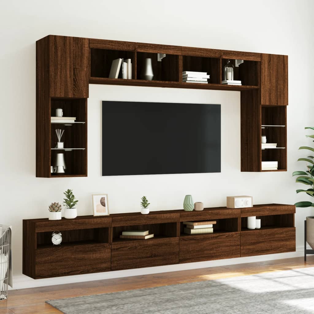 Meuble TV mural avec lumières LED chêne marron 60x30x40 cm - XIOS
