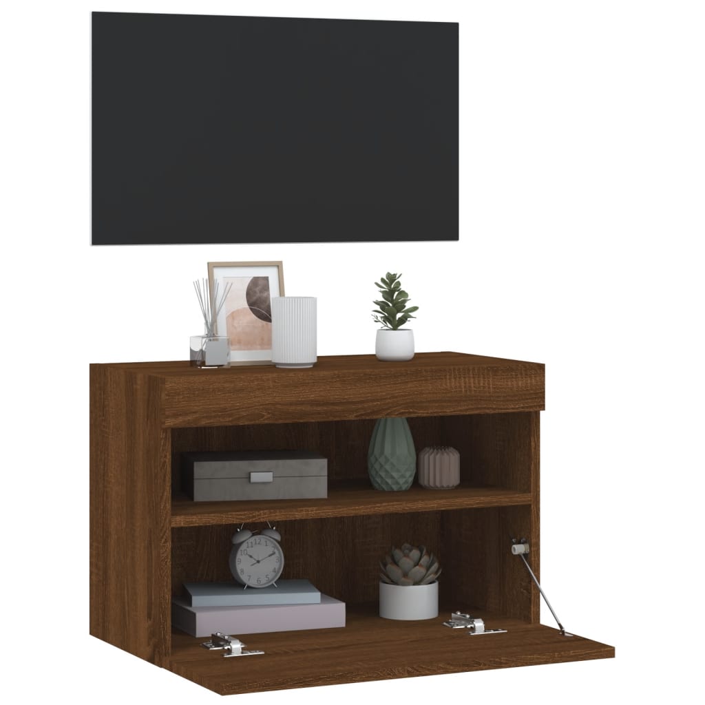 Meuble TV mural avec lumières LED chêne marron 60x30x40 cm - XIOS