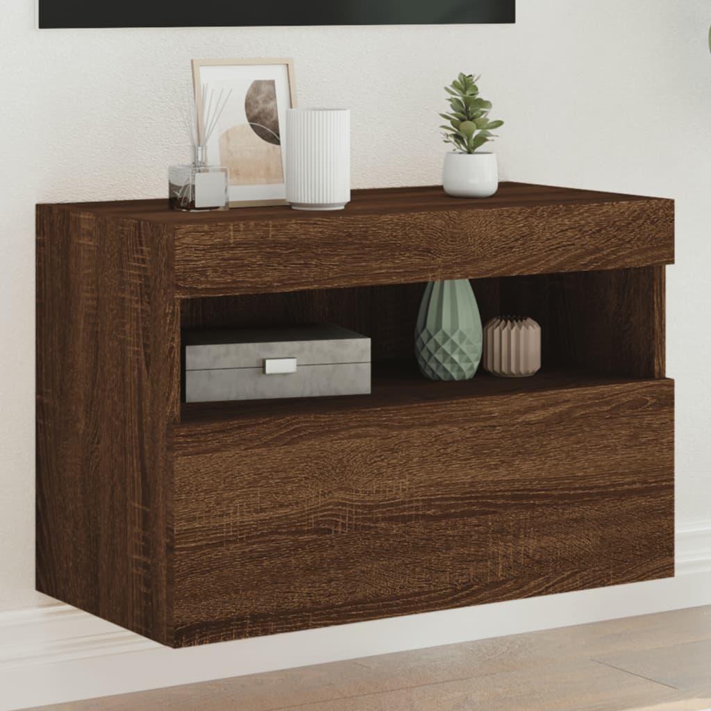 Meuble TV mural avec lumières LED chêne marron 60x30x40 cm - XIOS