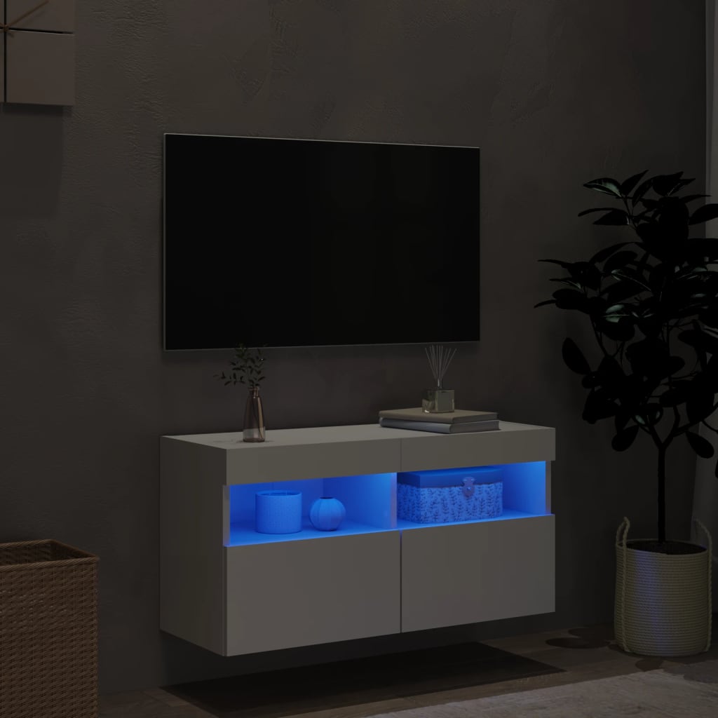 Meuble TV mural avec lumières LED blanc 80x30x40 cm - XIOS