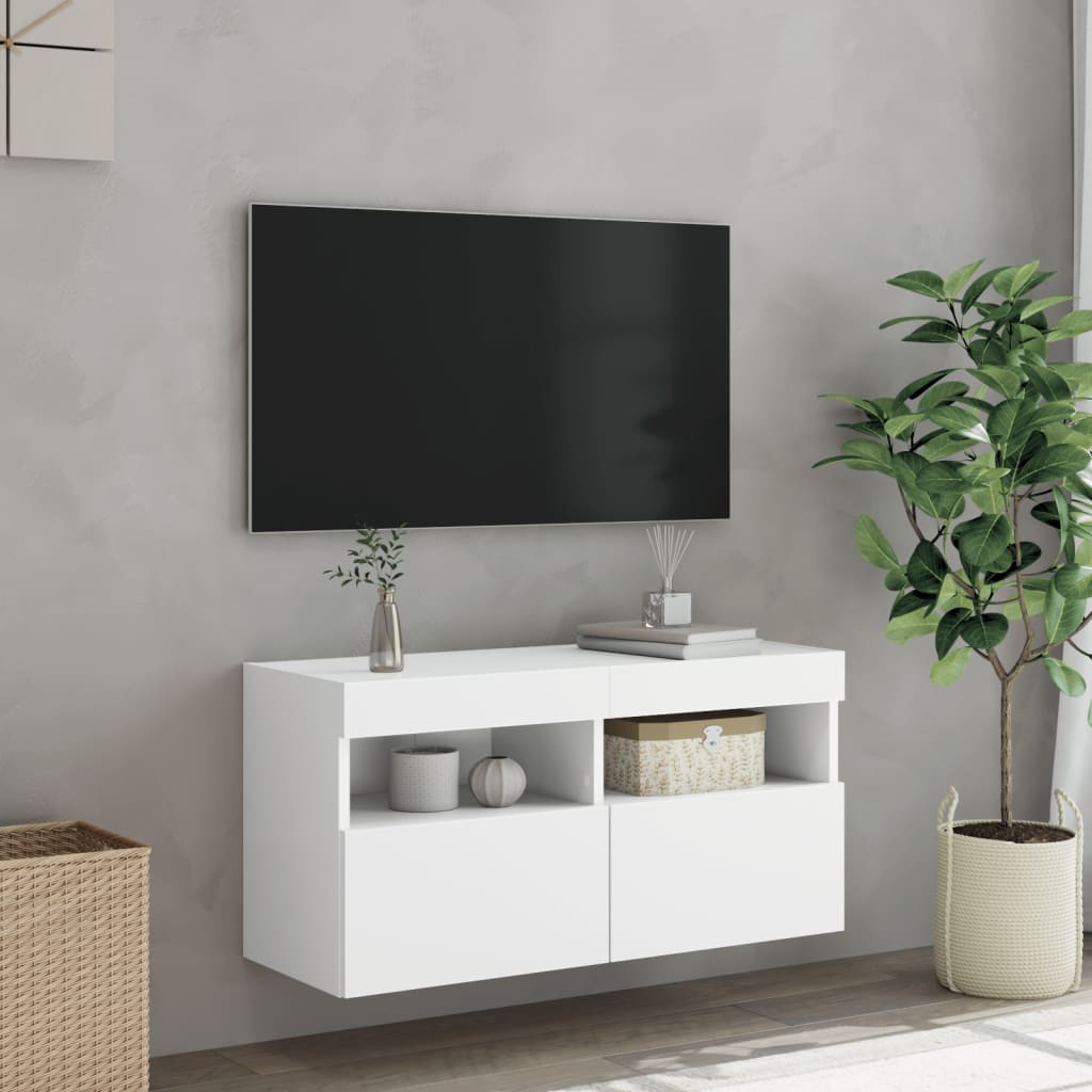 Meuble TV mural avec lumières LED blanc 80x30x40 cm - XIOS