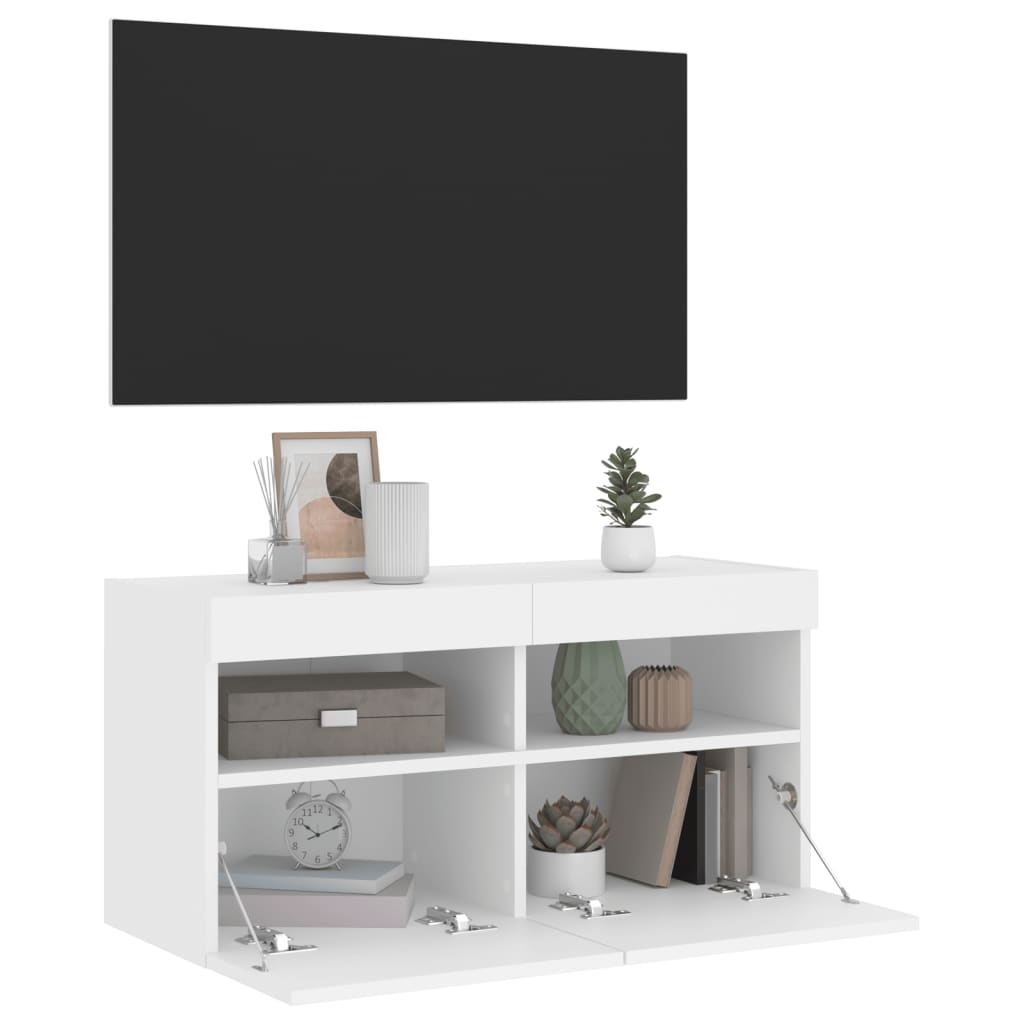 Meuble TV mural avec lumières LED blanc 80x30x40 cm - XIOS