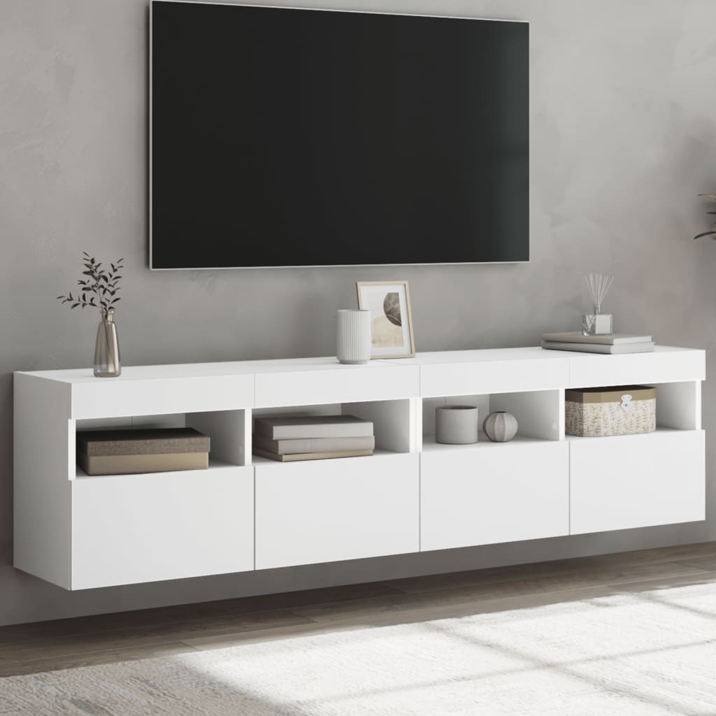 Meubles TV muraux avec lumières LED 2 pcs blanc 80x30x40 cm - XIOS
