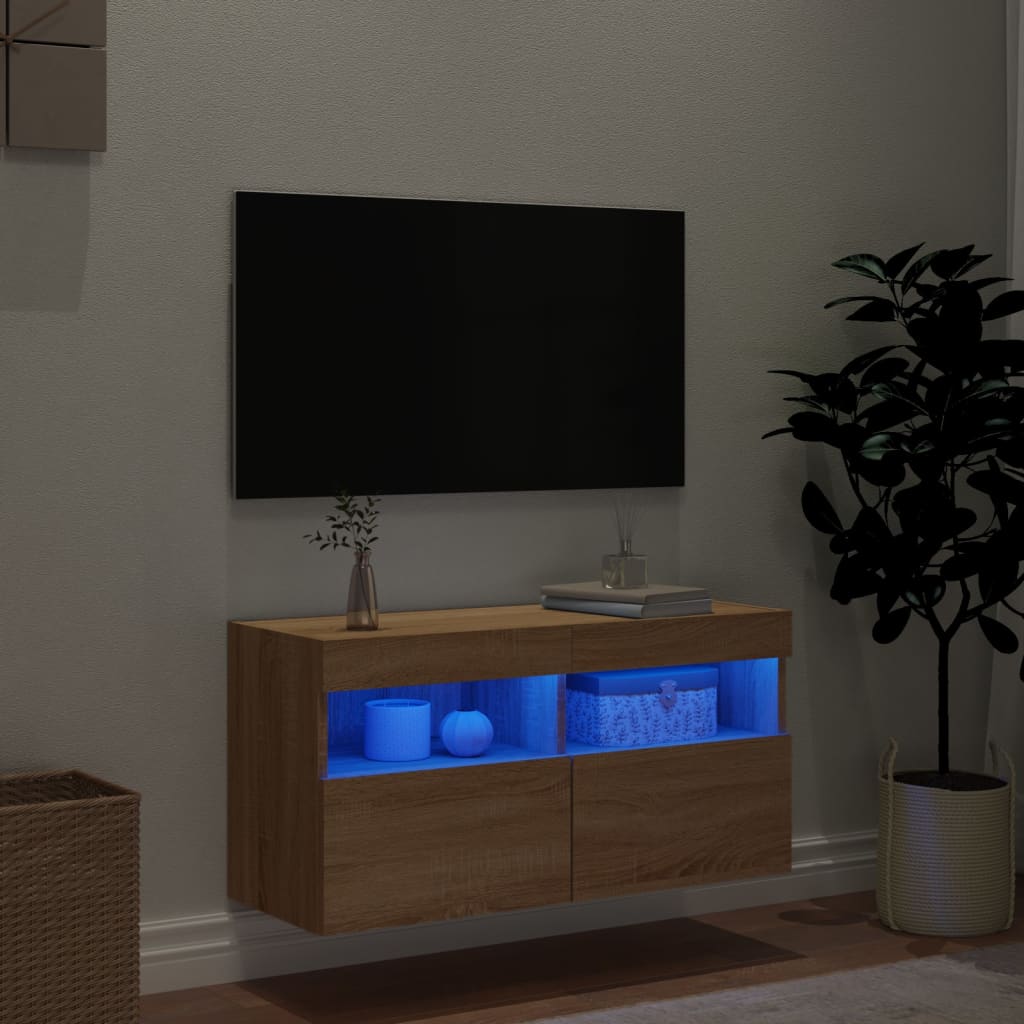 Meuble TV mural avec lumières LED chêne sonoma 80x30x40 cm - XIOS