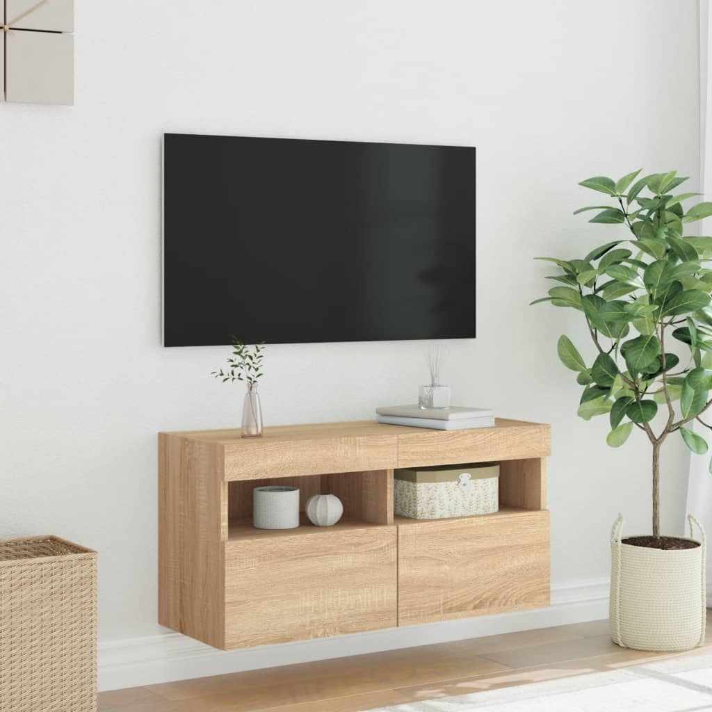 Meuble TV mural avec lumières LED chêne sonoma 80x30x40 cm - XIOS