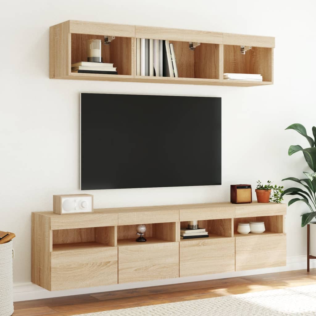 Meuble TV mural avec lumières LED chêne sonoma 80x30x40 cm - XIOS