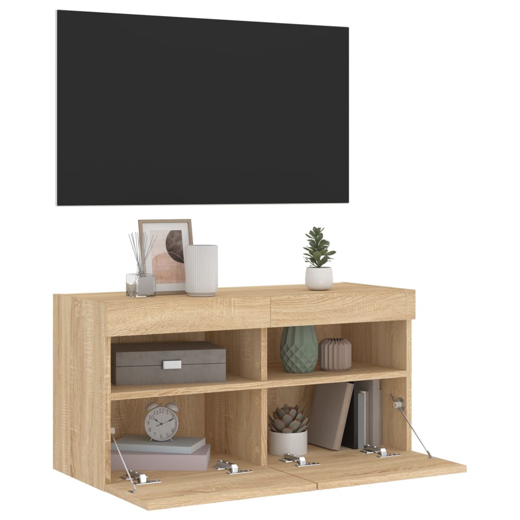Meuble TV mural avec lumières LED chêne sonoma 80x30x40 cm - XIOS