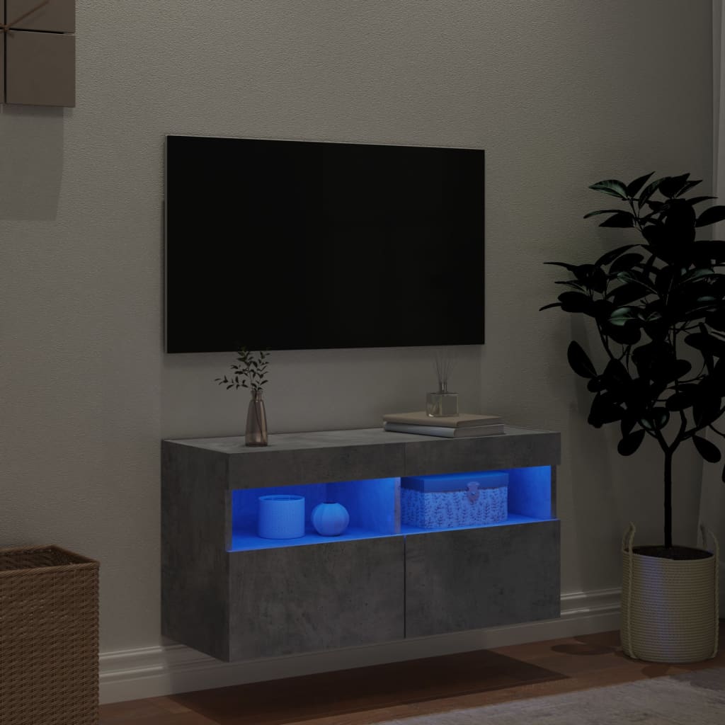 Meuble TV mural avec lumières LED gris béton 80x30x40 cm - XIOS