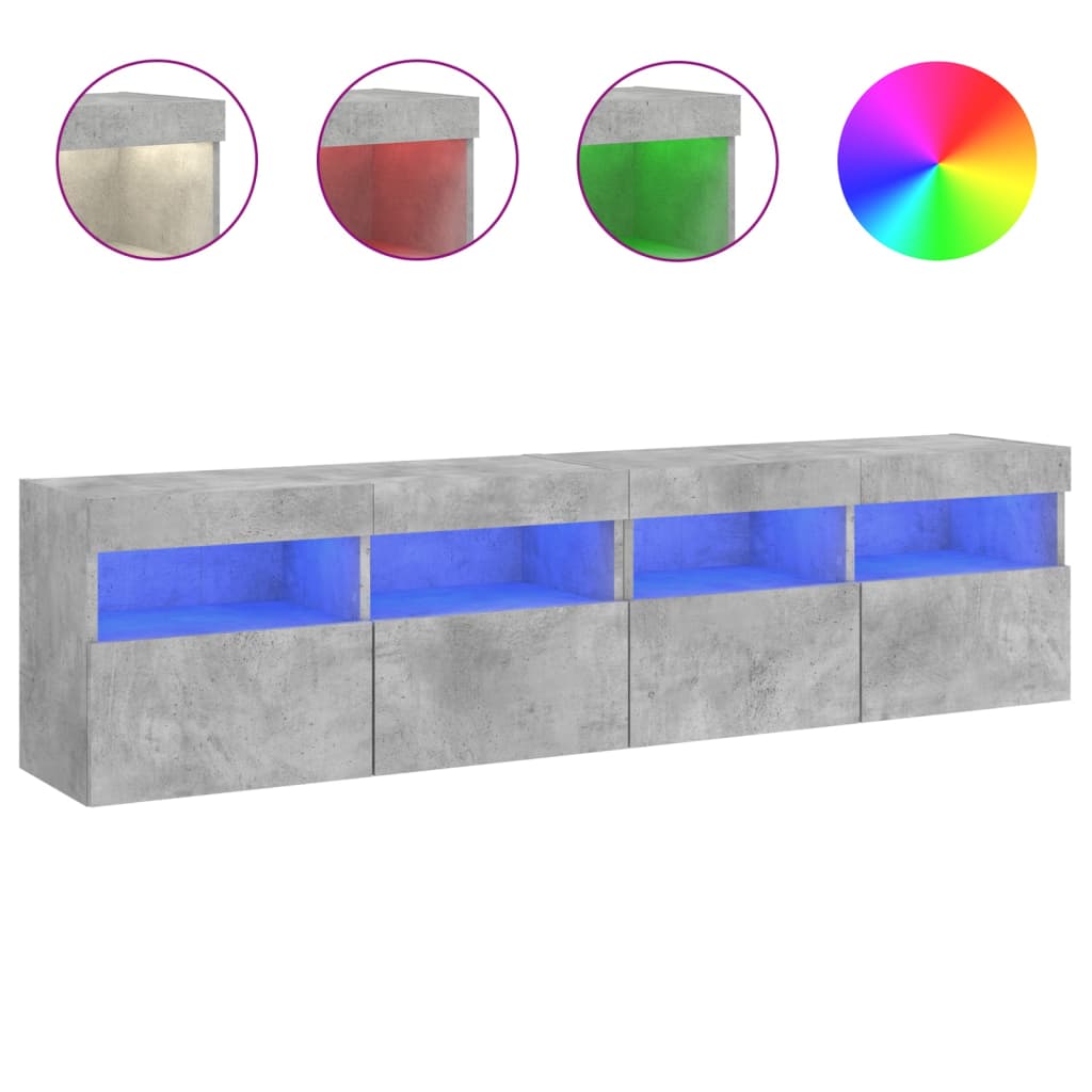Meubles TV muraux et lumières LED 2pcs gris béton 80x30x40 cm - XIOS