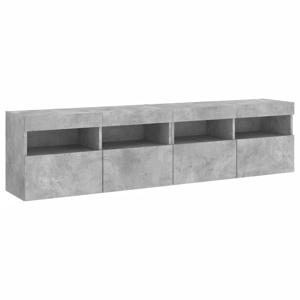 Meubles TV muraux et lumières LED 2pcs gris béton 80x30x40 cm - XIOS