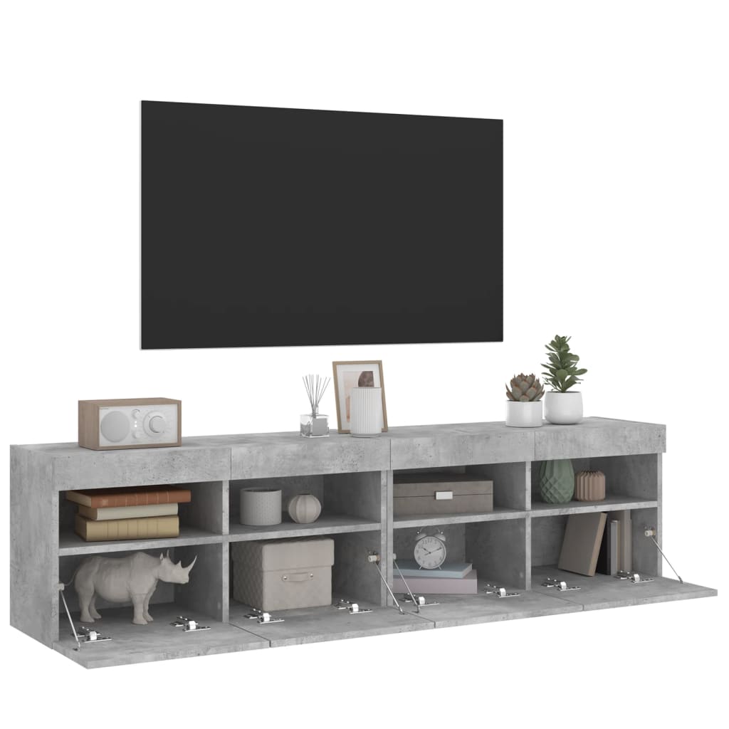 Meubles TV muraux et lumières LED 2pcs gris béton 80x30x40 cm - XIOS