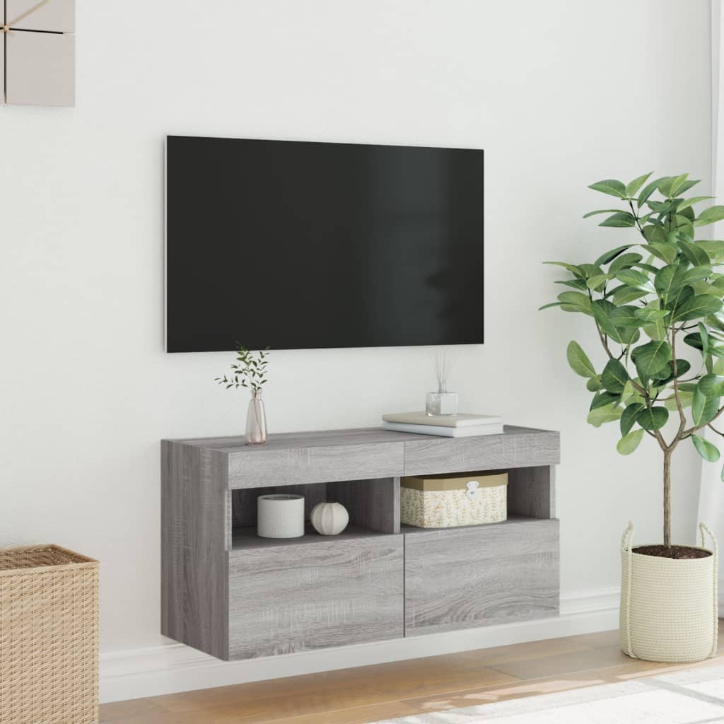Meuble TV mural avec lumières LED sonoma gris 80x30x40 cm - XIOS