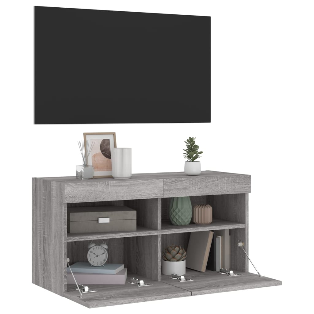 Meuble TV mural avec lumières LED sonoma gris 80x30x40 cm - XIOS