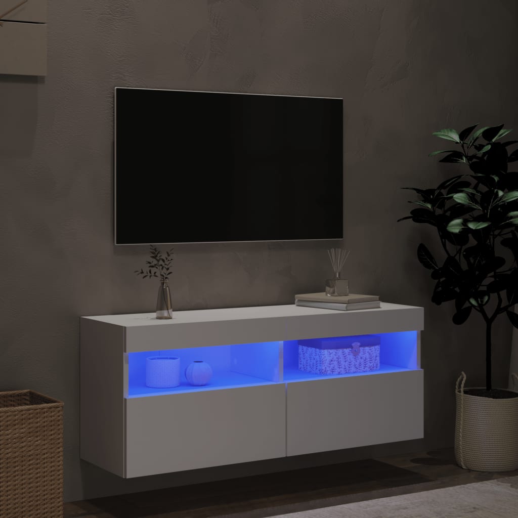 Meuble TV mural avec lumières LED blanc 100x30x40 cm - XIOS