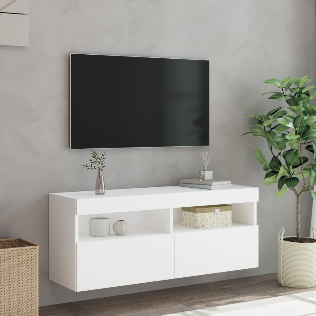 Meuble TV mural avec lumières LED blanc 100x30x40 cm - XIOS