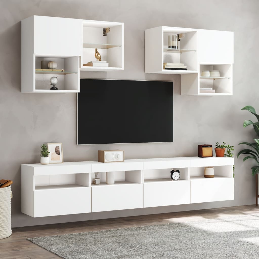 Meuble TV mural avec lumières LED blanc 100x30x40 cm - XIOS