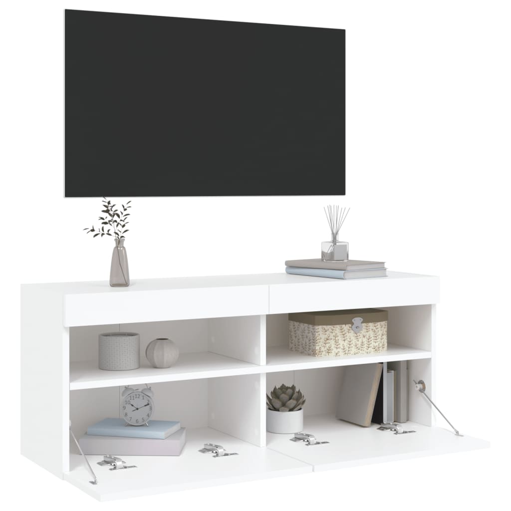 Meuble TV mural avec lumières LED blanc 100x30x40 cm - XIOS