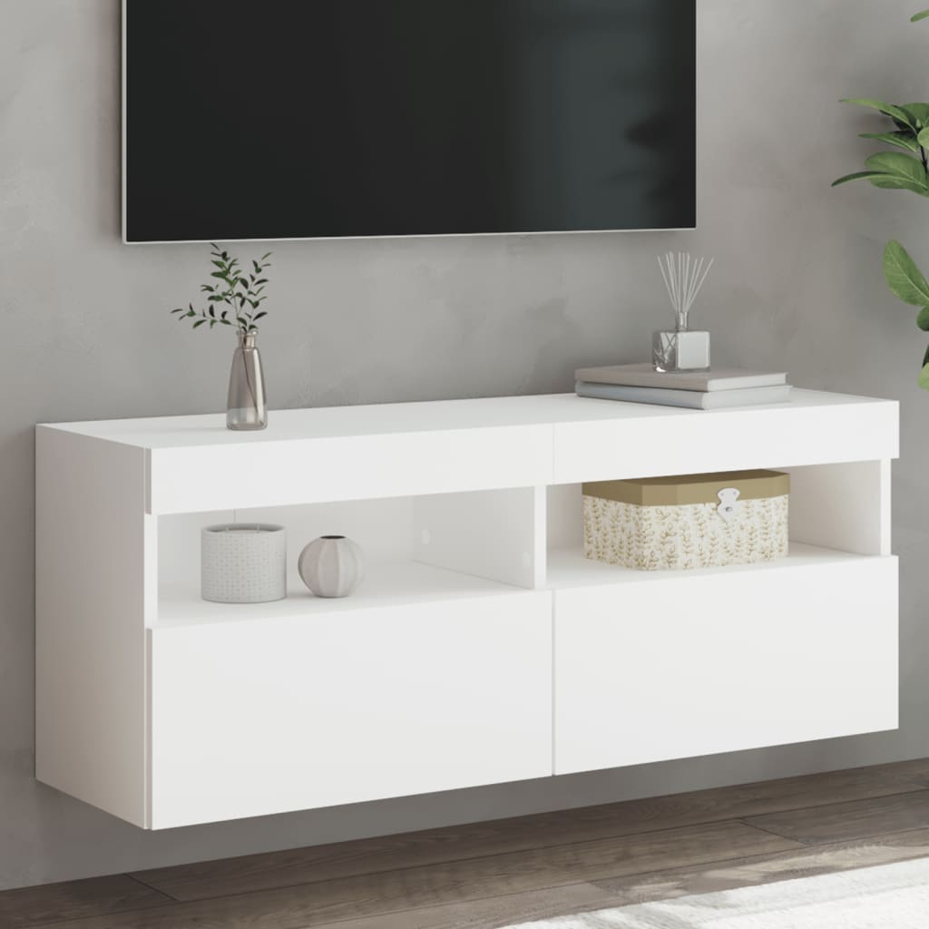 Meuble TV mural avec lumières LED blanc 100x30x40 cm - XIOS