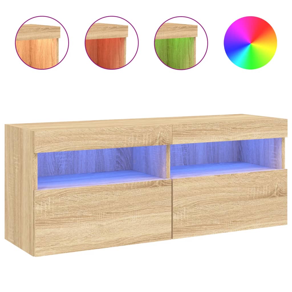 Meuble TV mural avec lumières LED chêne sonoma 100x30x40 cm - XIOS