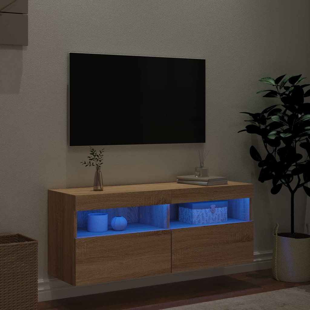 Meuble TV mural avec lumières LED chêne sonoma 100x30x40 cm - XIOS