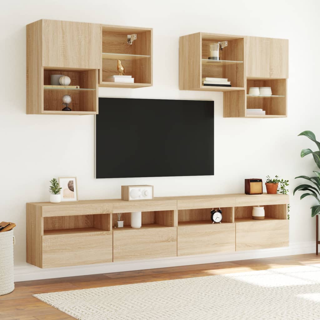 Meuble TV mural avec lumières LED chêne sonoma 100x30x40 cm - XIOS