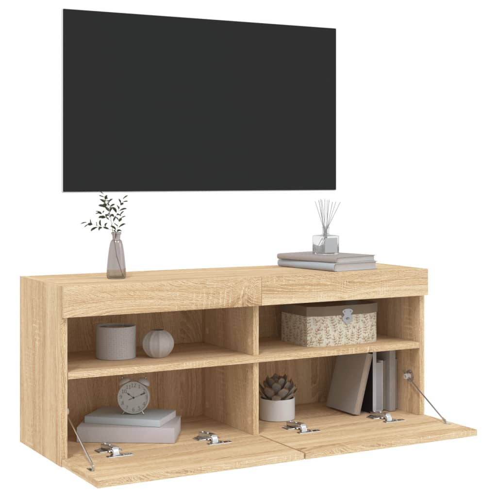 Meuble TV mural avec lumières LED chêne sonoma 100x30x40 cm - XIOS