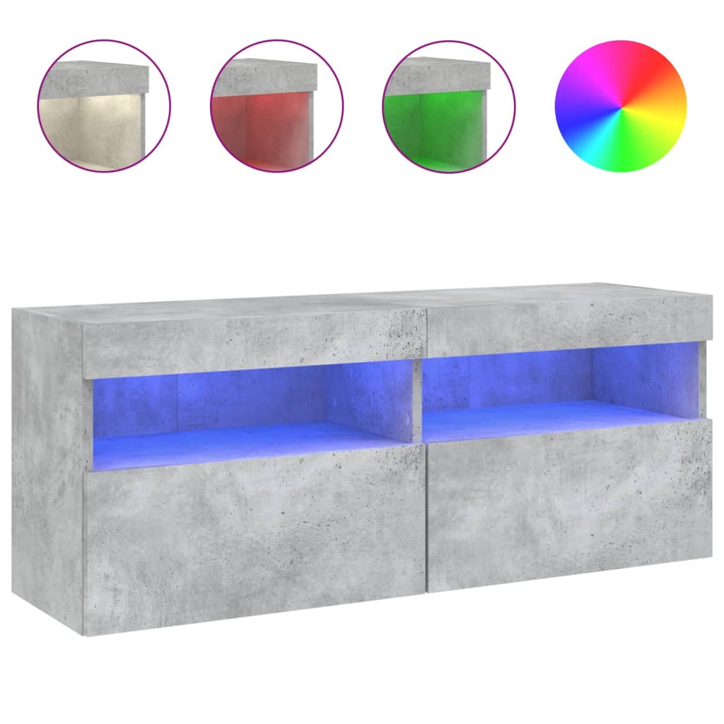 Meuble TV mural avec lumières LED gris béton 100x30x40 cm - XIOS
