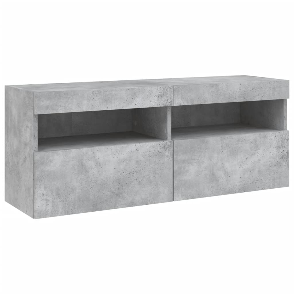 Meuble TV mural avec lumières LED gris béton 100x30x40 cm - XIOS