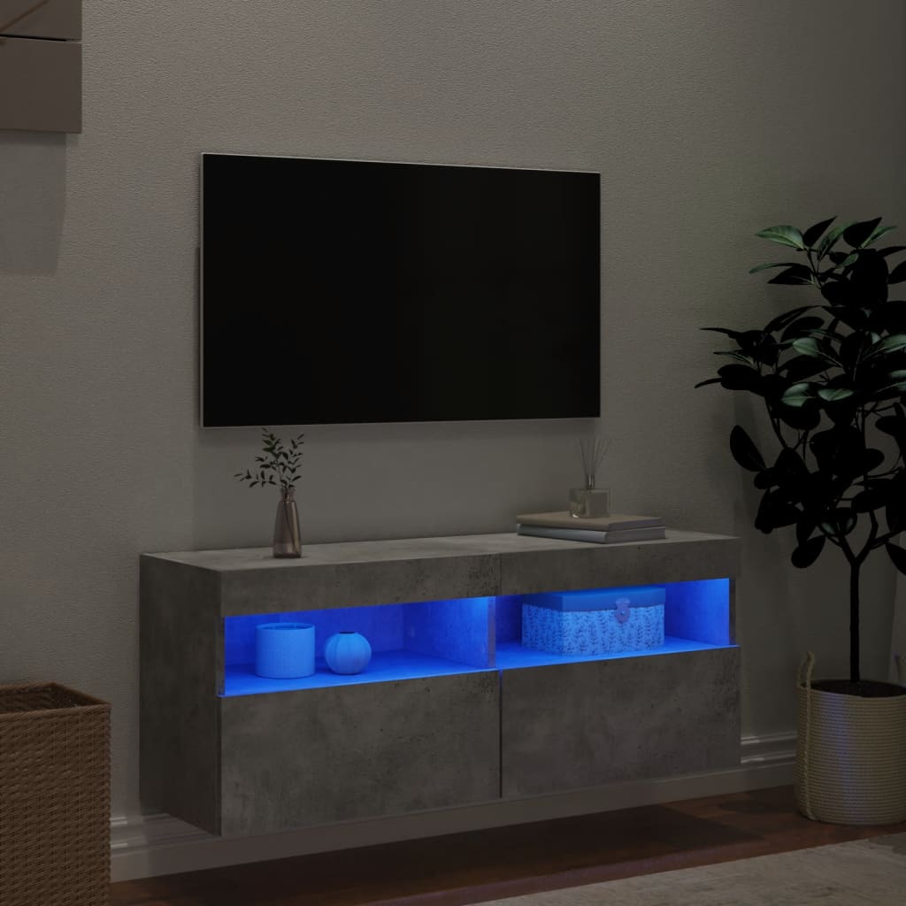 Meuble TV mural avec lumières LED gris béton 100x30x40 cm - XIOS
