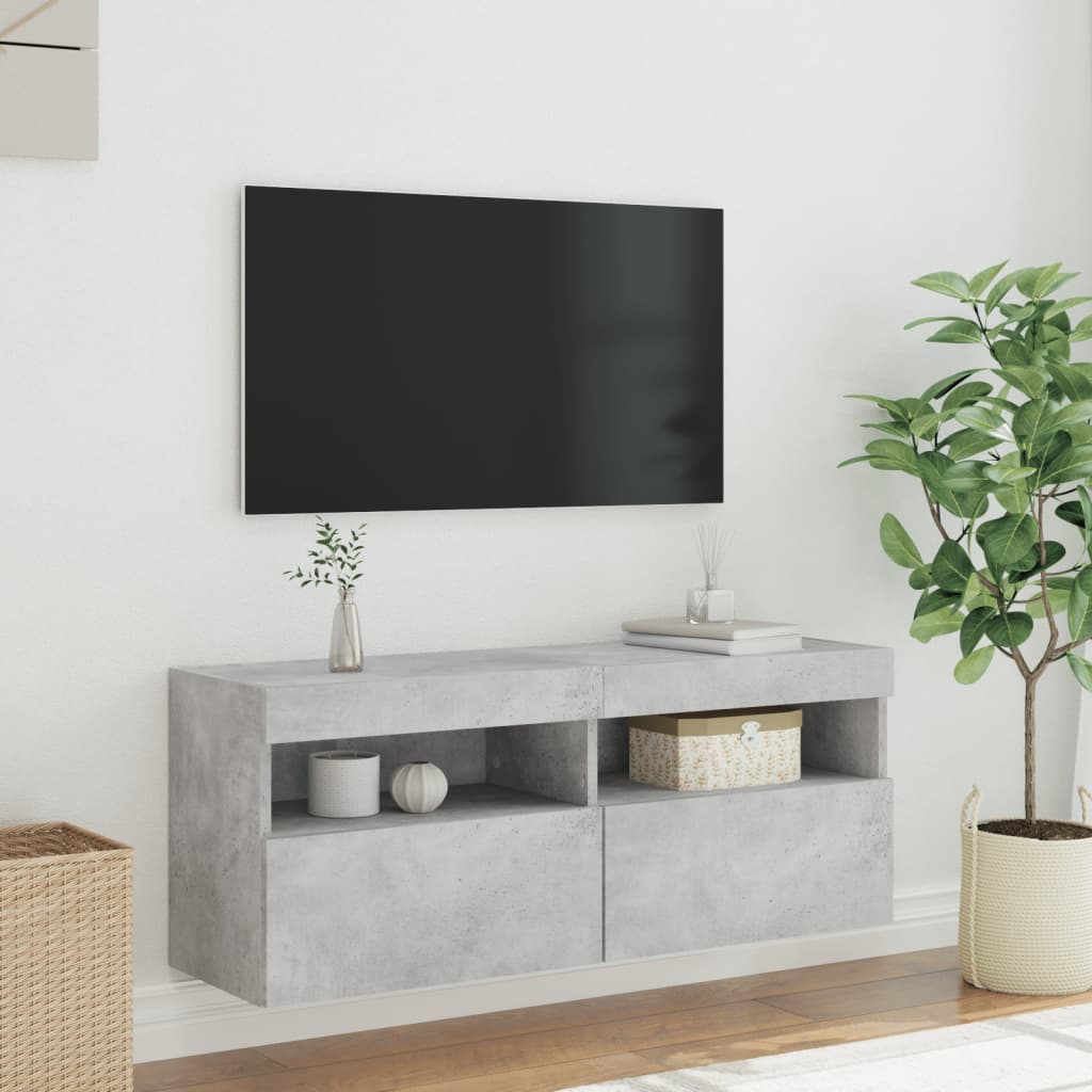 Meuble TV mural avec lumières LED gris béton 100x30x40 cm - XIOS