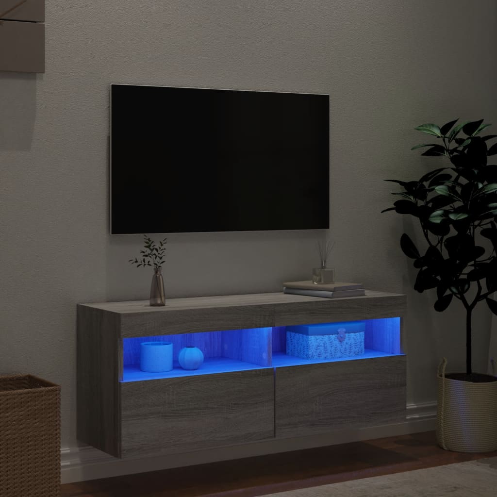 Meuble TV mural avec lumières LED sonoma gris 100x30x40 cm - XIOS