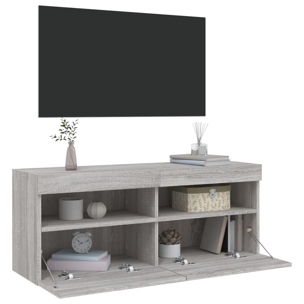 Meuble TV mural avec lumières LED sonoma gris 100x30x40 cm - XIOS